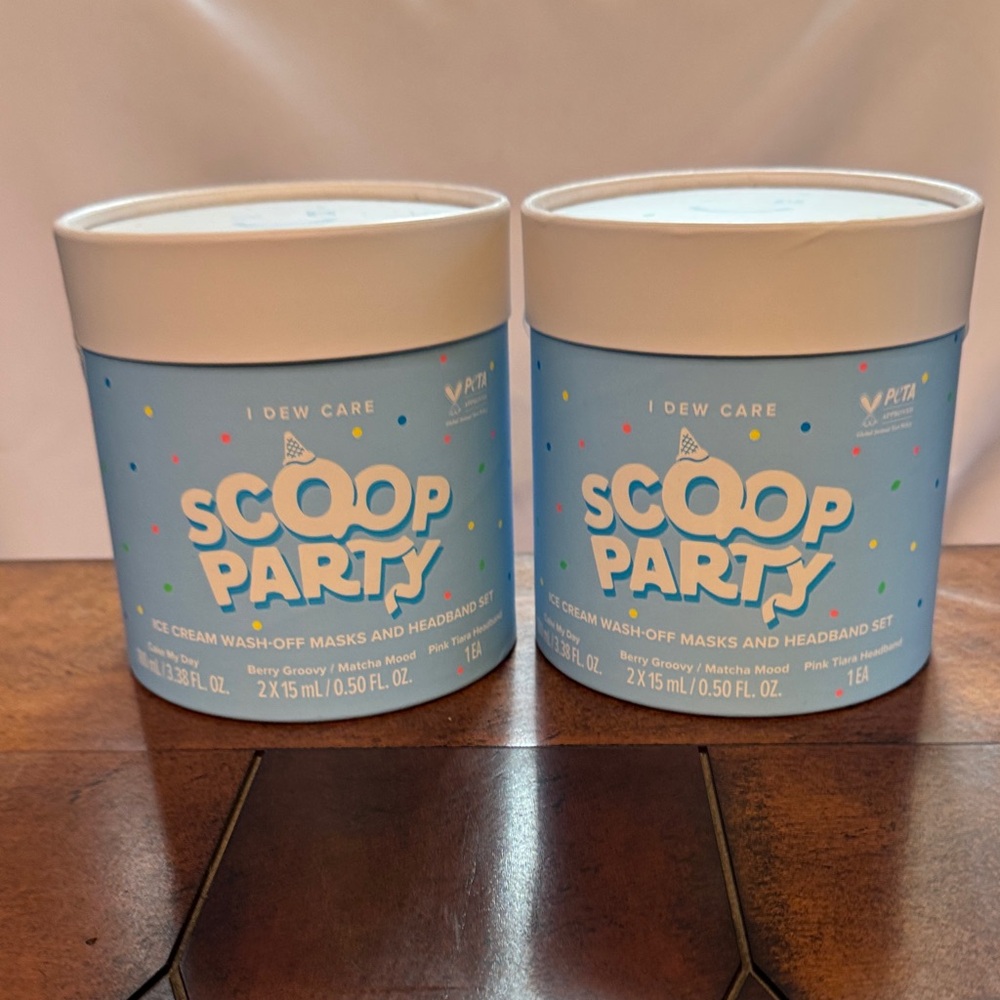 I Dew Care Scoop Party Ice Cream Wash-Off Masks and Headband Set—2 Sealed!—